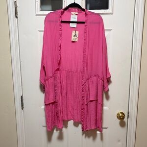Easel Vibrant Pink Ruffled Cardigan